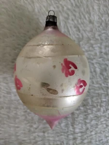 Adorno de Navidad vintage de mica a rayas rosa plata de vidrio soplado Polonia grande 5" - Imagen 1 de 9