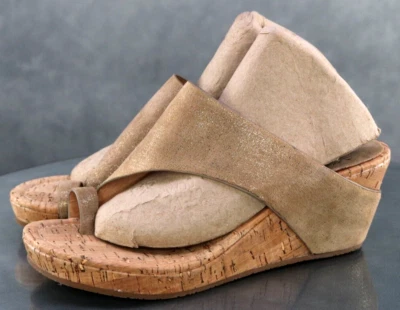 Donald J PLiner Gyer $140 Women's Cork wedge Sandals Size 9.5 Leather Gold - Image 1 of 4