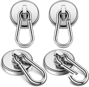 Magnetic Hooks 100LBS Strong Magnet Heavy Duty With Swivel Carabiner Hook 4 Pack - Picture 1 of 10