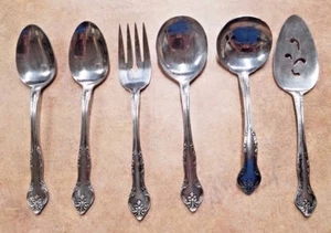 NORTHLAND STAINLESS STEEL 6 SERVING UTENSILS ORNATE DESIGN LADLE SPOONS FORK - Picture 1 of 4