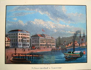 Luzern Lucerne Schweizerhof Schweiz altkolorierte echte alte Aquatinta 1840 2 - Bild 1 von 1