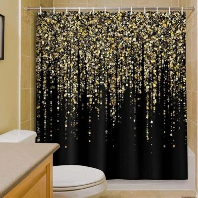Black and Gold Shower Curtain, Abstract Art Modern Bathroom Curtains - Image 1 of 4