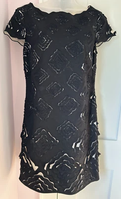 Vestido Catherine Malandrino, talla 4, algodón, forrado, manga corta, cremallera, negro Foto 1 de 4