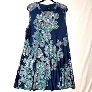 Abito donna New Directions tg1X senza maniche scollo a V lunghezza ginocchio blu navy bianco acqua - Foto 1 di 12