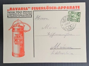 1932 Liechtenstein Fire Extgsher Postcard ties 10Rp stamp cd Vaduz-Mauren - Picture 1 of 2