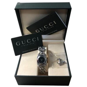 Gucci Horsebit 6400L Black Silver Quartz Square face Ladies Watch With box - Picture 1 of 9
