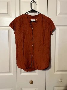 LOFT Orange Clip Dot Ruffle Trim Blouse with Short Sleeves Size XS ~ BRAND NEW! - Picture 1 of 10