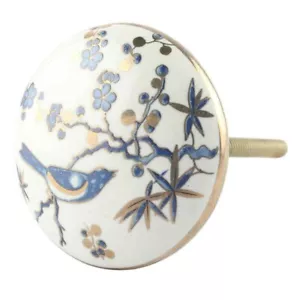 Set of 10 Blue Bird Golden Berry Ceramic Drawer Cabinet Knobs Wardrobe Pulls - Picture 1 of 4