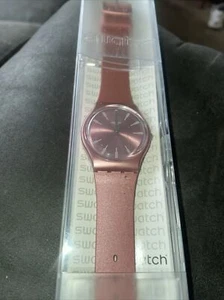New Swiss Swatch PASTELBAYA Metallic Pink Silicone Women Watch 34mm GP154 $75 - Picture 1 of 14