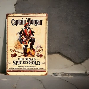 DISTRESSED LOOK CAPTAIN MORGAN SPICED GOLD RUM TIN METAL SIGN 8"X12" MANCAVE ART - Picture 1 of 1
