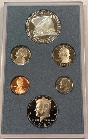 * 1987-S US PRESTIGE Proof Set coins in original lens. w/ Constitution dollar * Cover