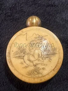 Rare 19th century antique bone / horn round snuff bottle w brass stopper. L@@K!! - Picture 1 of 7