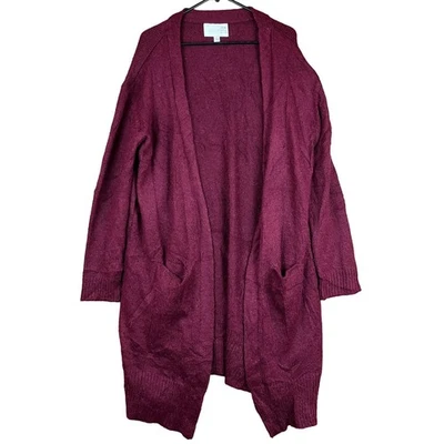 J.O.A. Suéter para mujer cárdigan granate largo frente abierto mezcla de alpaca bolsillos grandes Foto 1 de 4