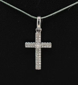 (MA4) 14k Weißgold Kreuz Stein Anhänger 1,0 Gramm 7/8"x 3/8" - Bild 1 von 5
