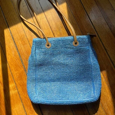Croft & Barrow Tote Bag Women's Blue Woven Straw - Image 1 of 4