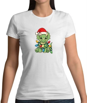 Triceratops Luces de Navidad - Camiseta para Mujer - Dinosaurio Lindo Divertido Amor de Navidad Foto 1 de 4