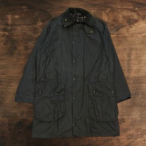 Abrigo chaqueta de cera Barbour Border vintage años 80 talla C36/91 A205 exterior azul marino - Imagen 1 de 7