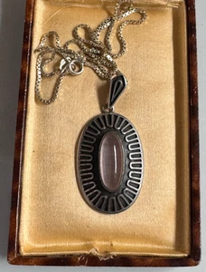 Art Deco Anhänger mit Rosenquarz - 835er Silber um 1920 + 925er Silberkette - Bild 1 von 7