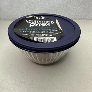 pyrex sculptured ovenware 3 Cup Serving Bowl With Lid Clear Glass Ribbed  - Picture 1 of 6