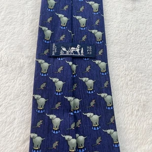 Hermes Mens Tie Blue 7681  Silk Necktie France Luxury Elephants & Mice Designer - Picture 1 of 7
