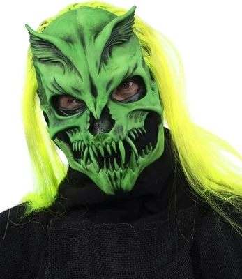 Adult Neon Green Vampire Skeleton Mask Men`s Nuclear Option Glow Halloween Mask - Image 1 of 4