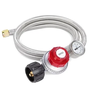 0-30 PSI Adjustable High Pressure Propane Regulator with Gauge, 5-Foot Stainless - Picture 1 of 10