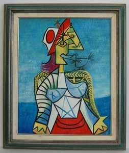 Vintage Pablo Picasso "Frau mit Vogel 1939" Reproduktion Öl auf Leinwand 16X20 - Bild 1 von 24
