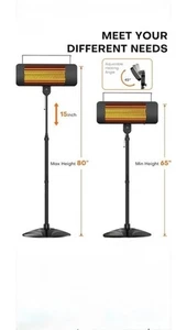 Garage Heater, 1500W Outdoor Heaters for Patio, Telescopic Radiant Infrared Heat - Picture 1 of 6