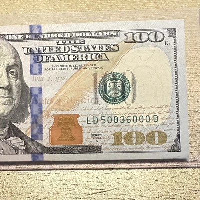 $100 Dollar Bill 2009 -A Series RARE & Very FANCY Five-0's UNCirculated - Image 1 of 4