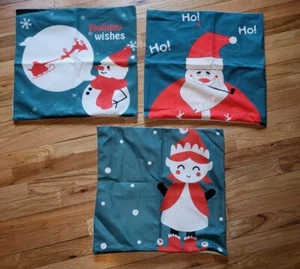 Lot of 3 Decorative Christmas Pillow Covers 17" x 17.5" Santa Elf Snowman New - Picture 1 of 7