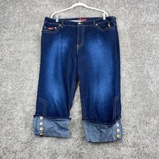 Baby Phat Capri Jeans Women's Plus 22 Blue Faded Cuffed Hem Dark Wash High Rise