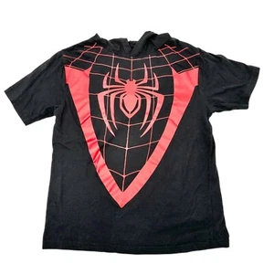 Spider-Man Miles Morales Kids Hoodie T-Shirt Size 10/12 Black Red SS Cotton - Picture 1 of 6