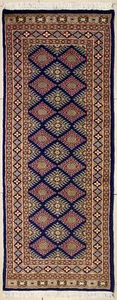 Rugstc 2x6 Bokhara Jaldar Blue Runner Rug, Hand-Knotted,Geometric with Wool Pile - Picture 1 of 5