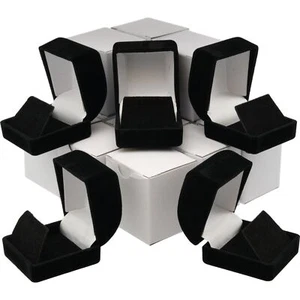 12 Stück Ohrring Geschenkboxen schwarz, Samt beflockt Schmuckkästchen - Bild 1 von 12