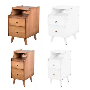 Mesita de noche de almacenamiento de madera con 2 cajones organizador de mesita de noche moderno - Imagen 1 de 13