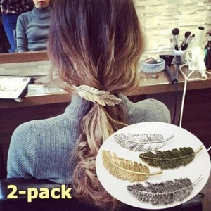 Pinzas para el cabello de mujer con forma de pluma de hoja de metal 2 piezas horquillas pinzas para el cabello garras - Imagen 1 de 13