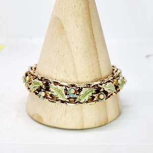 Bracciale fiori Art Nouveau floreale tono oro antico catena di sicurezza larga stravagante - Foto 1 di 8