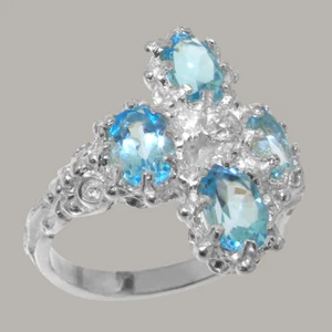 Damen-Cluster-Ring 9 Karat Weißgold Zirkonia & Blautopas – Größen 4 bis 12 - Bild 1 von 5