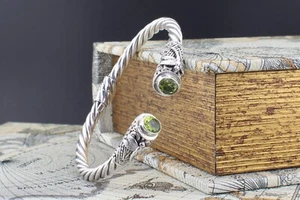Handcrafted 925 Sterling Silver Twisted Rope Dragonfly Bracelet with Peridot - Picture 1 of 13