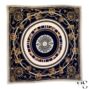 POLO CLUB Blue Navy Nautical Print Silk Scarf 35"- 34’’ EX COND - Picture 1 of 9