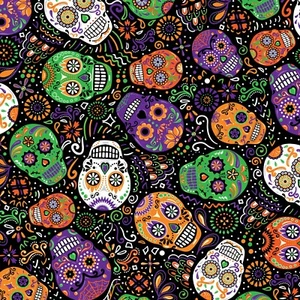 Fabric Skulls Day of Dead Mardi Gras TIMELESS TREASURES Cotton 1/4 yard C8664 - Picture 1 of 6