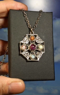 Colgante de ágata de cristal cruz celta milagro vintage, en caja. 30mm. Cadena 62cm Foto 1 de 4