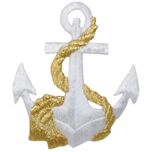 Anchor & Rope Applique Patch - Metallic Gold/White Nautical Badge 2.5" (Iron on) - Picture 1 of 1