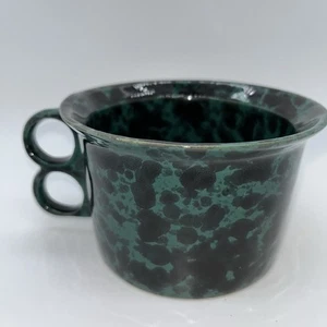 Bennington Potters Black Green Double Finger Mug 1537 Pottery Coffee Cup Vermont - Picture 1 of 4