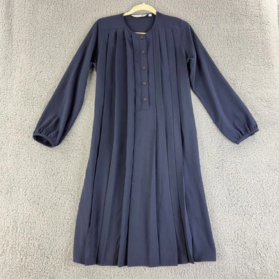 Uniqlo x JW Anderson Shirt Dress Womens Small Blue Pleated Long Sleeve Midi - Image 1 of 4
