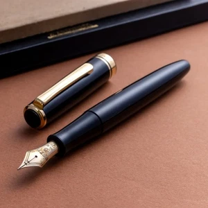 Pluma Estilográfica Vintage PLATINO #3776 SIGLO Negro y Oro 14K Oro F Plumín - Imagen 1 de 6