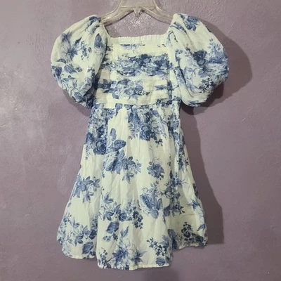 Vestido Abercrombie Kids Emerson Meninas Tamanho 9 10 Azul Branco Floral Manga Folhada - Imagem 1 de 4