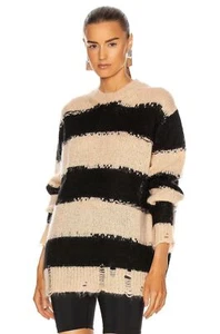 ACNE STUDIOS Kantonia Black Tan Striped Oversized Baggy Sweater $560 Size S - Picture 1 of 6