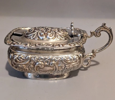 Victorian Sterling Silver Mustard Pot George Unite 1896 Cover