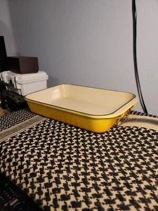 Vintage Le Creuste yellow/yellow Roaster Baking Pan With Metal Handels France - Picture 1 of 20